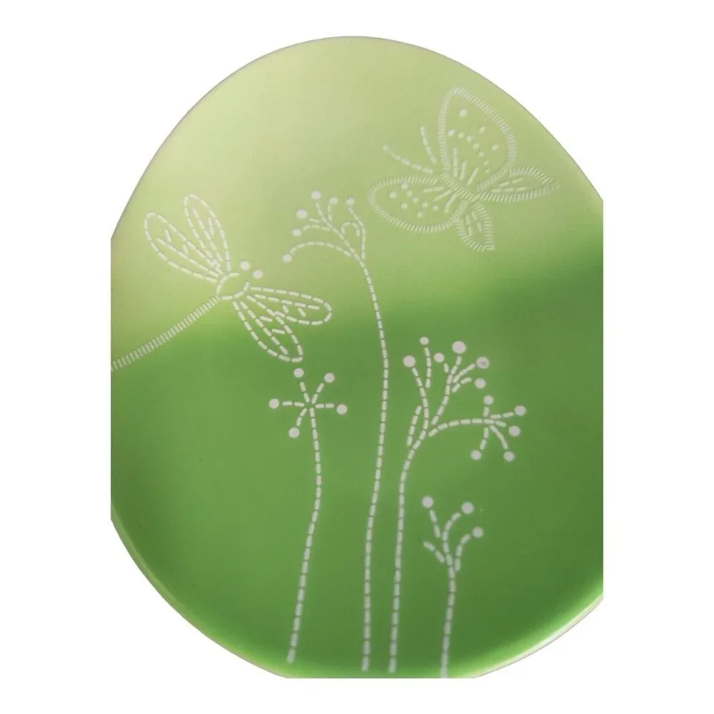 Crate & Barrel Green Egg Shape Plate spring easter Embossed 8x6” set of 4